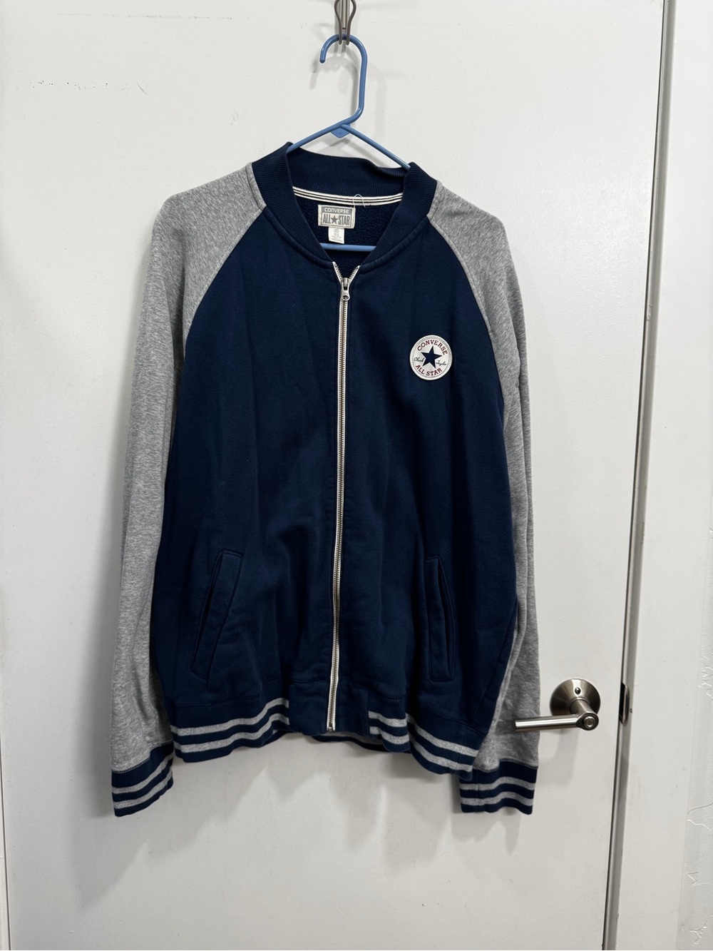Converse Navy and Gray Raglan Sleeve Zip Bomber Jacket